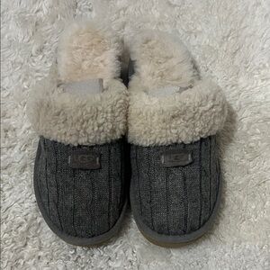 UGG Womens Charcoal Knit Slippers with Plush Cream Lining